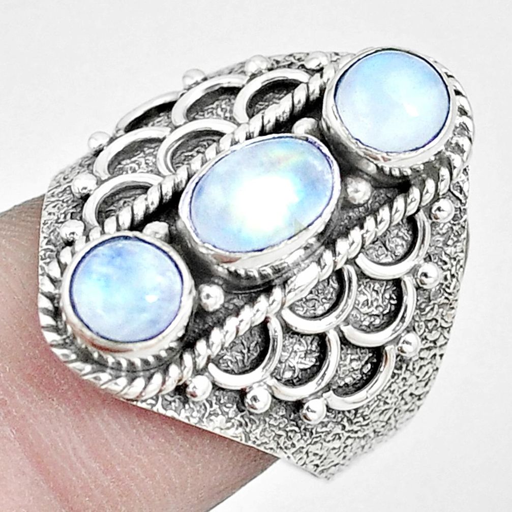 3.27cts natural rainbow moonstone 925 sterling silver ring size 7.5 m95796