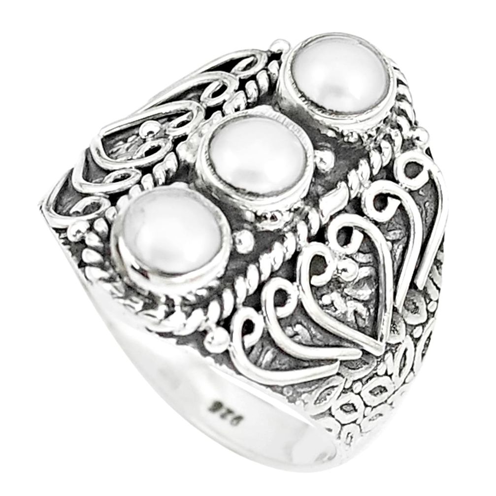 3.01cts natural white pearl round 925 sterling silver ring jewelry size 8 m95813