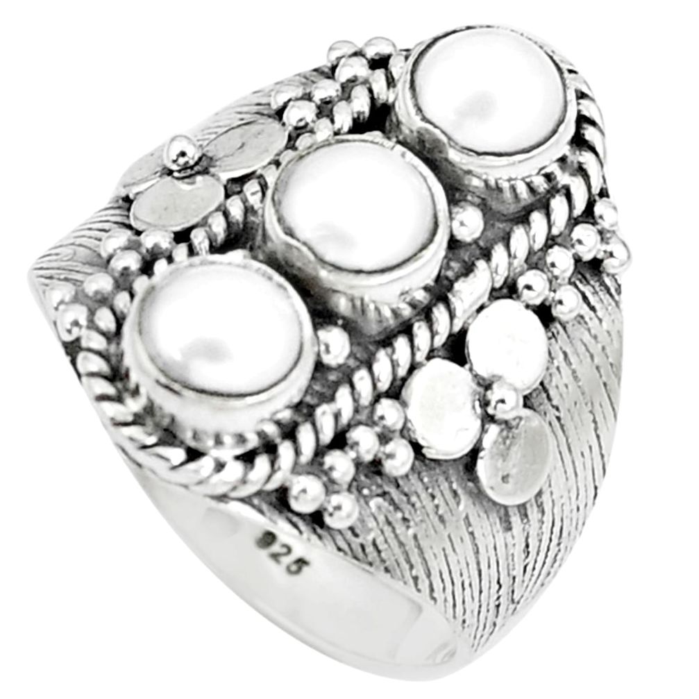 2.94cts natural white pearl round 925 sterling silver ring jewelry size 7 m95814