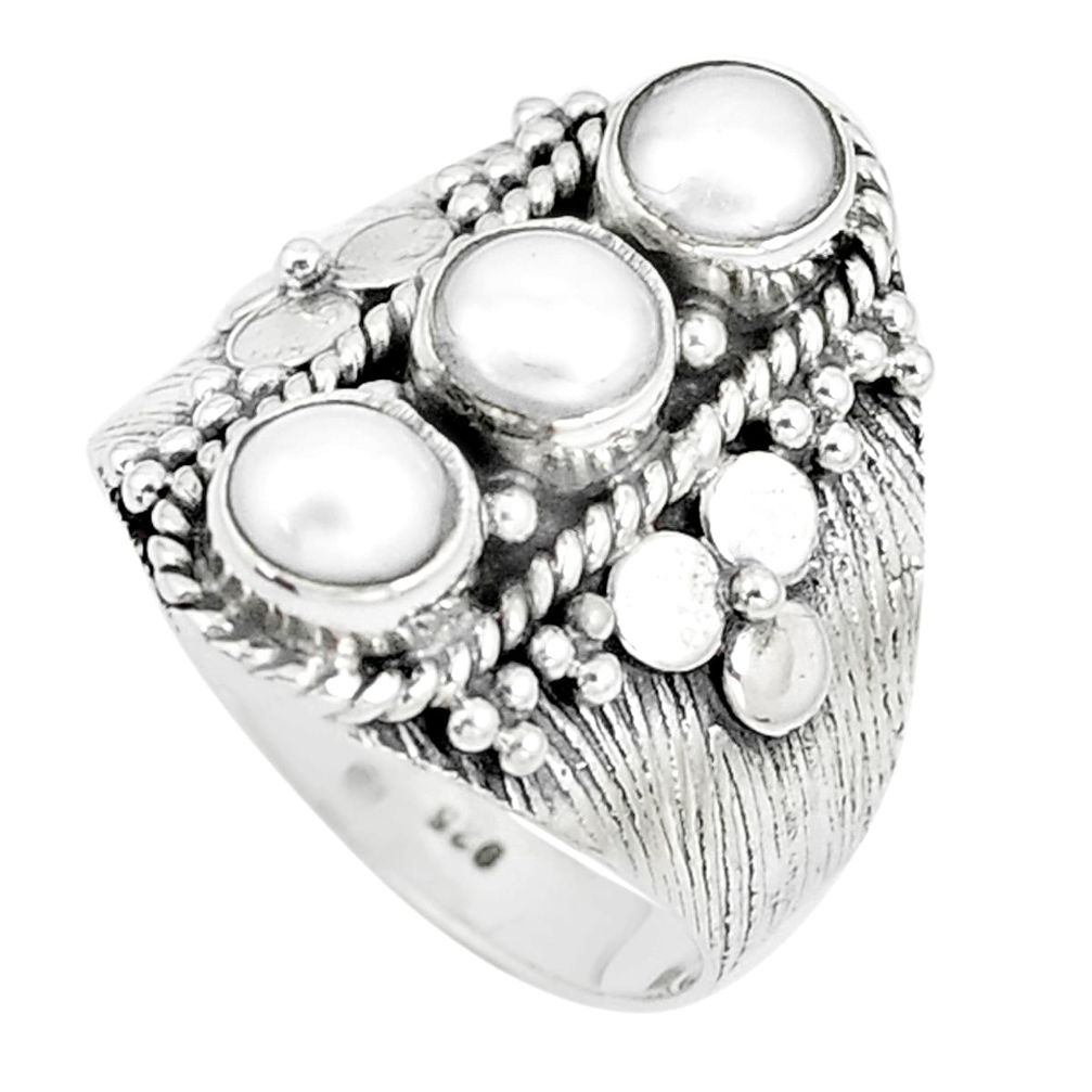 925 sterling silver 2.63cts natural white pearl round ring jewelry size 7 m95816