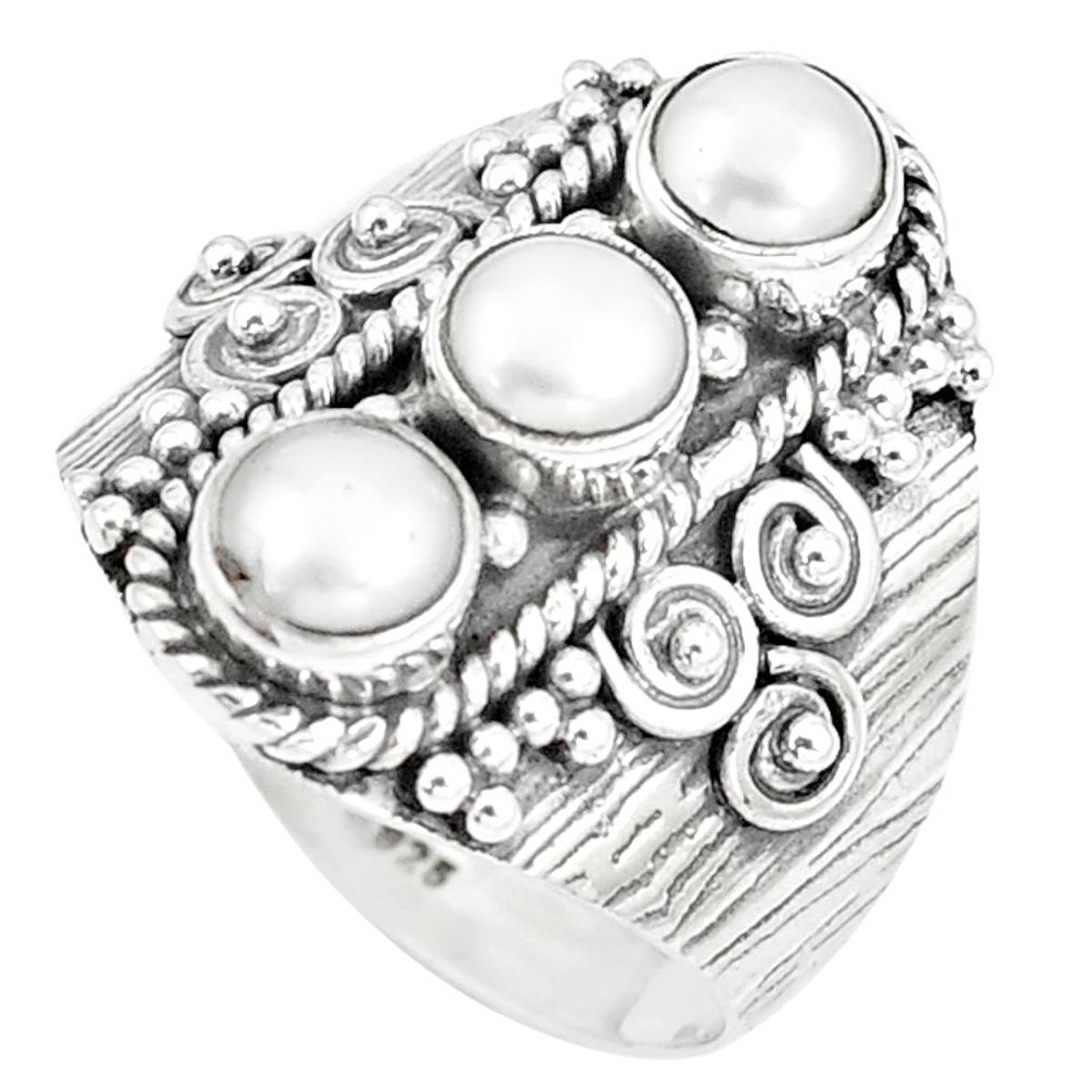 3.01cts natural white pearl 925 sterling silver ring jewelry size 8 m95820