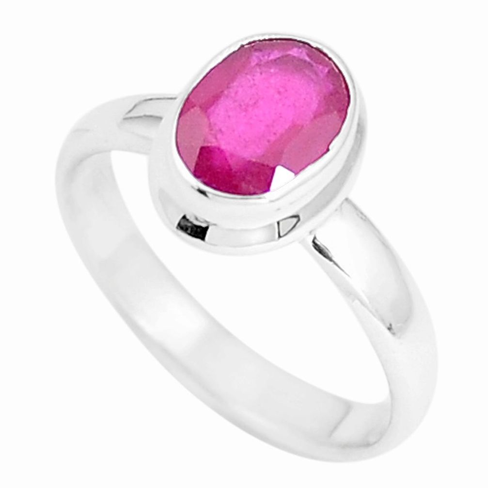 1.96cts natural red ruby 925 sterling silver solitaire ring size 6 m95846