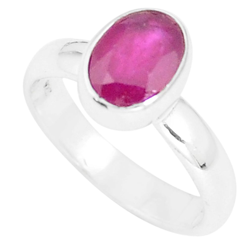 2.10cts natural red ruby 925 sterling silver solitaire ring size 6 m95857