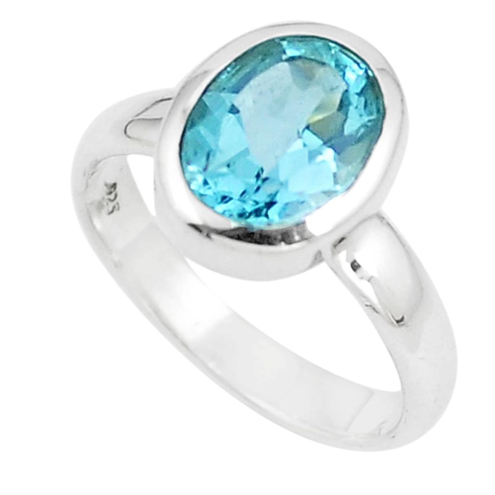 3.46cts natural blue topaz 925 sterling silver solitaire ring size 5.5 m95868