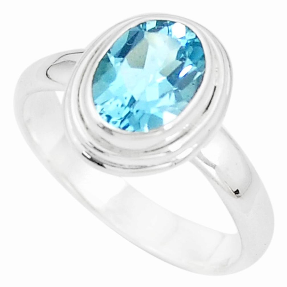 3.48cts natural blue topaz 925 sterling silver solitaire ring size 8 m95872