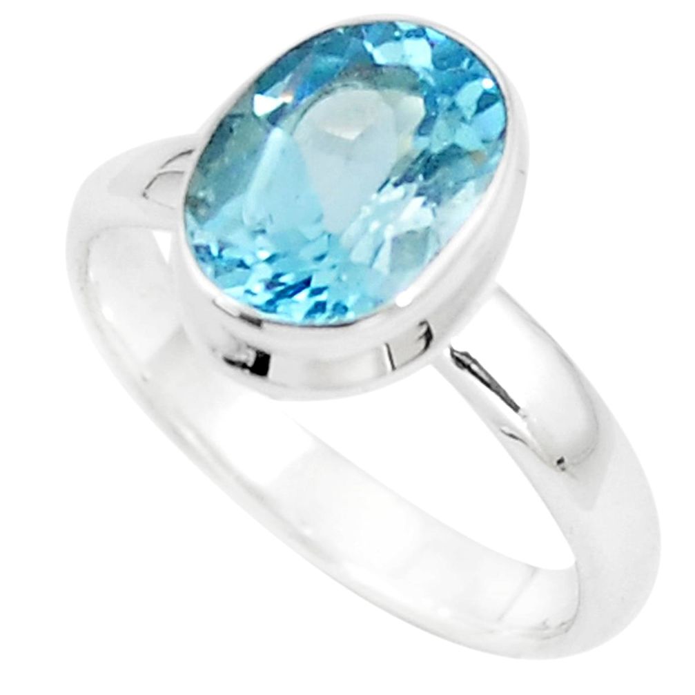 925 sterling silver 3.30cts natural blue topaz solitaire ring size 6.5 m95873
