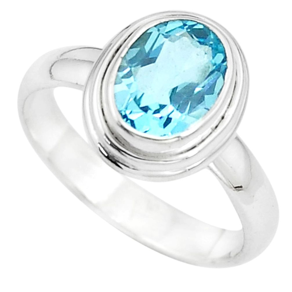 3.22cts natural blue topaz 925 sterling silver solitaire ring size 8 m95874