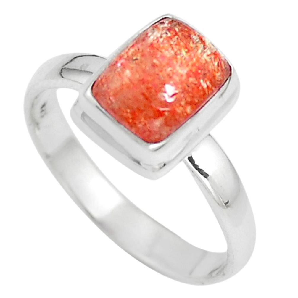 3.01cts natural orange sunstone 925 silver solitaire ring size 8.5 m95883