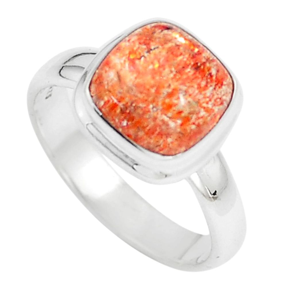 925 silver 4.93cts natural orange sunstone cushion solitaire ring size 7 m95887