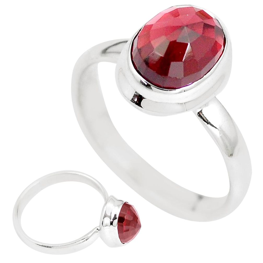 925 sterling silver 4.69cts natural red garnet solitaire ring size 9 m95929