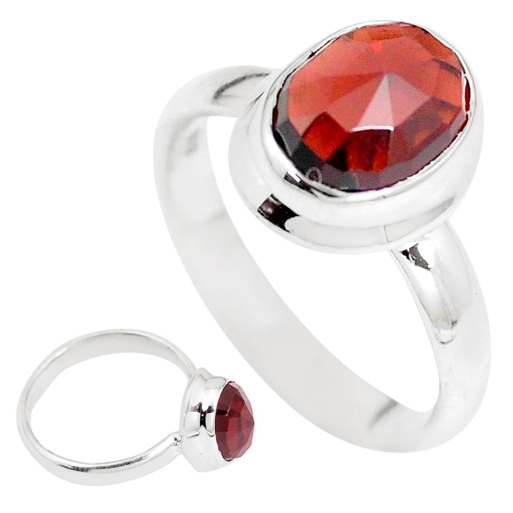 925 sterling silver 3.83cts natural red garnet solitaire ring size 7 m95935