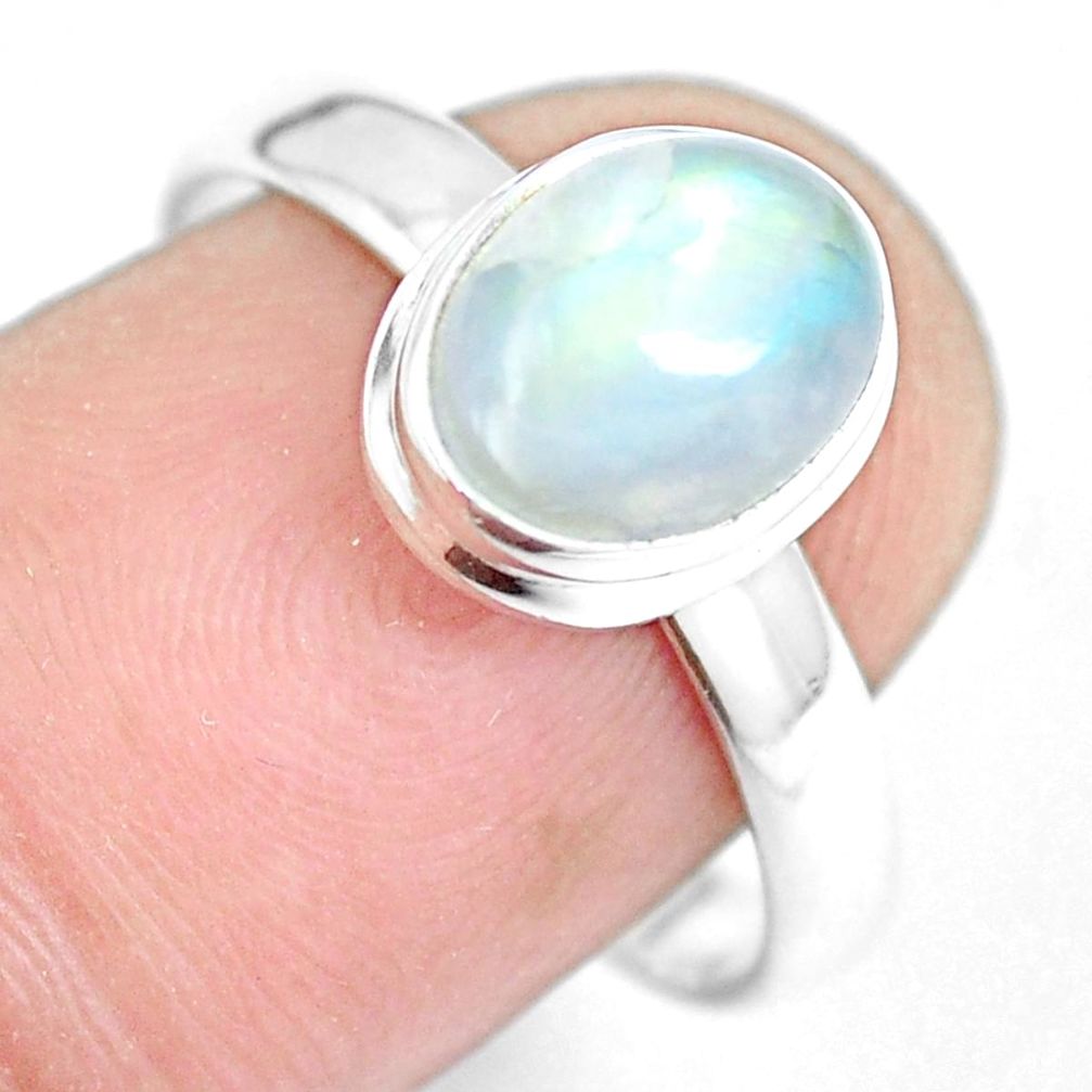 3.51cts natural rainbow moonstone oval 925 silver solitaire ring size 9 m96001