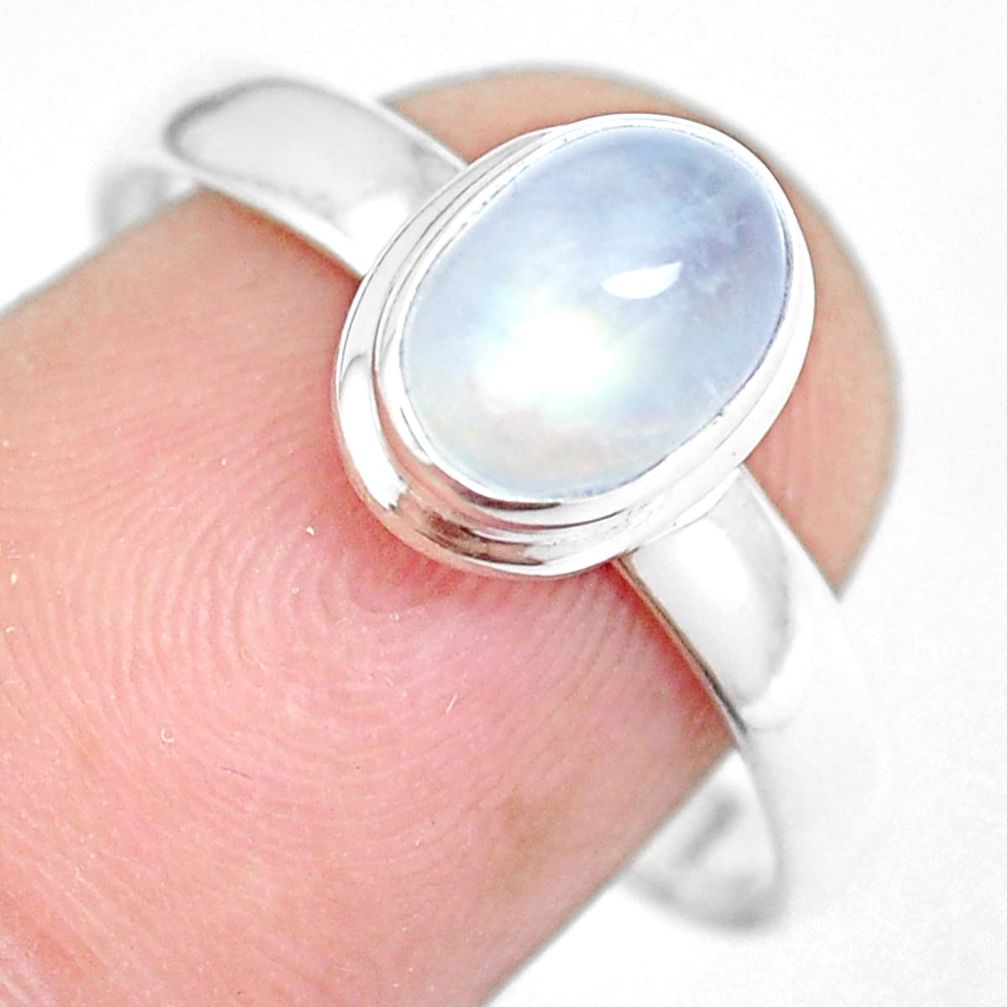 2.07cts natural rainbow moonstone oval 925 silver solitaire ring size 9 m96003