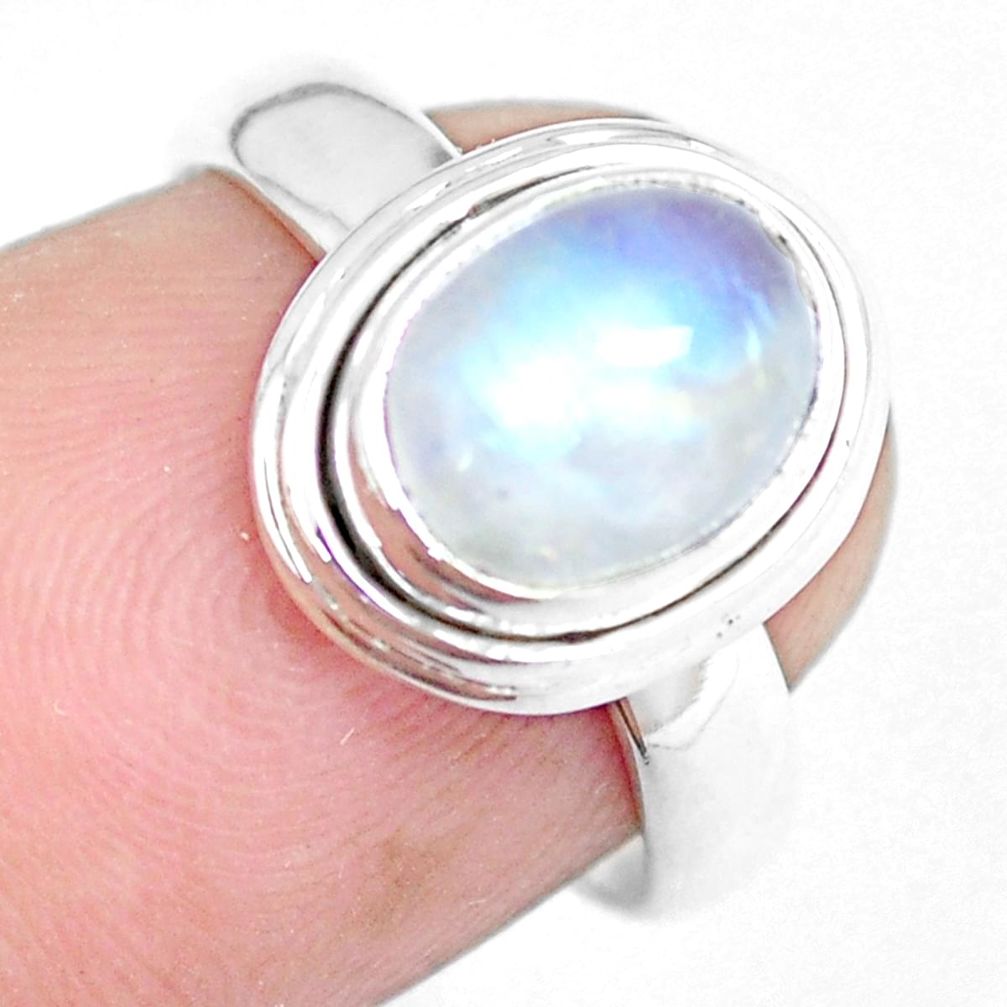925 silver 3.31cts natural rainbow moonstone solitaire ring size 7 m96004
