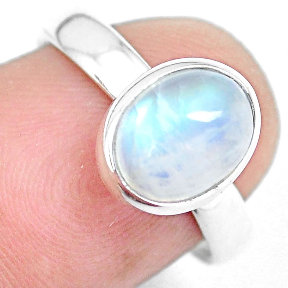 925 silver 3.32cts natural rainbow moonstone oval solitaire ring size 7 m96013