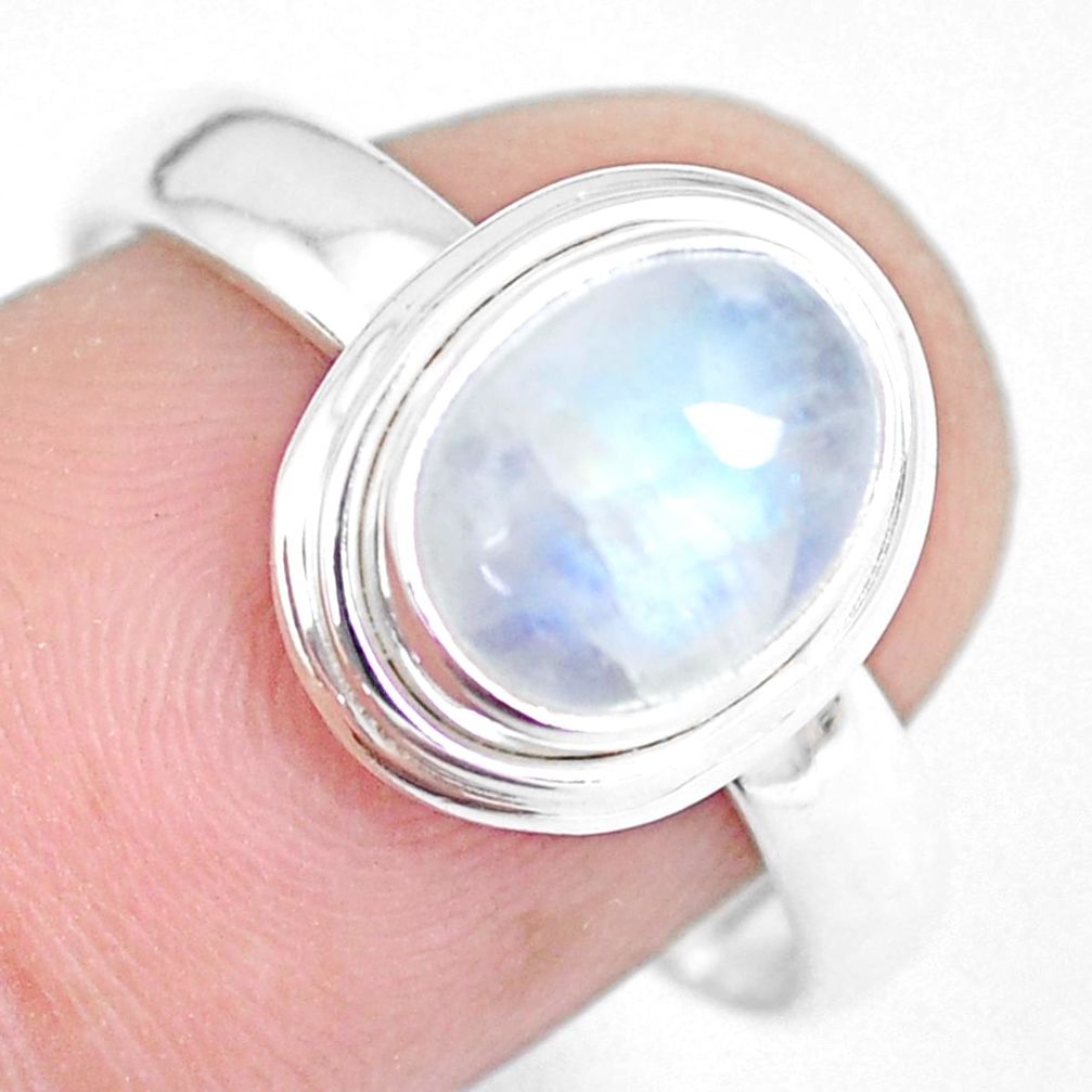 3.13cts natural rainbow moonstone oval 925 silver solitaire ring size 9 m96014