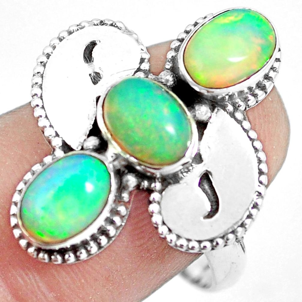 925 silver 4.92cts natural multi color ethiopian opal oval ring size 8.5 m96169