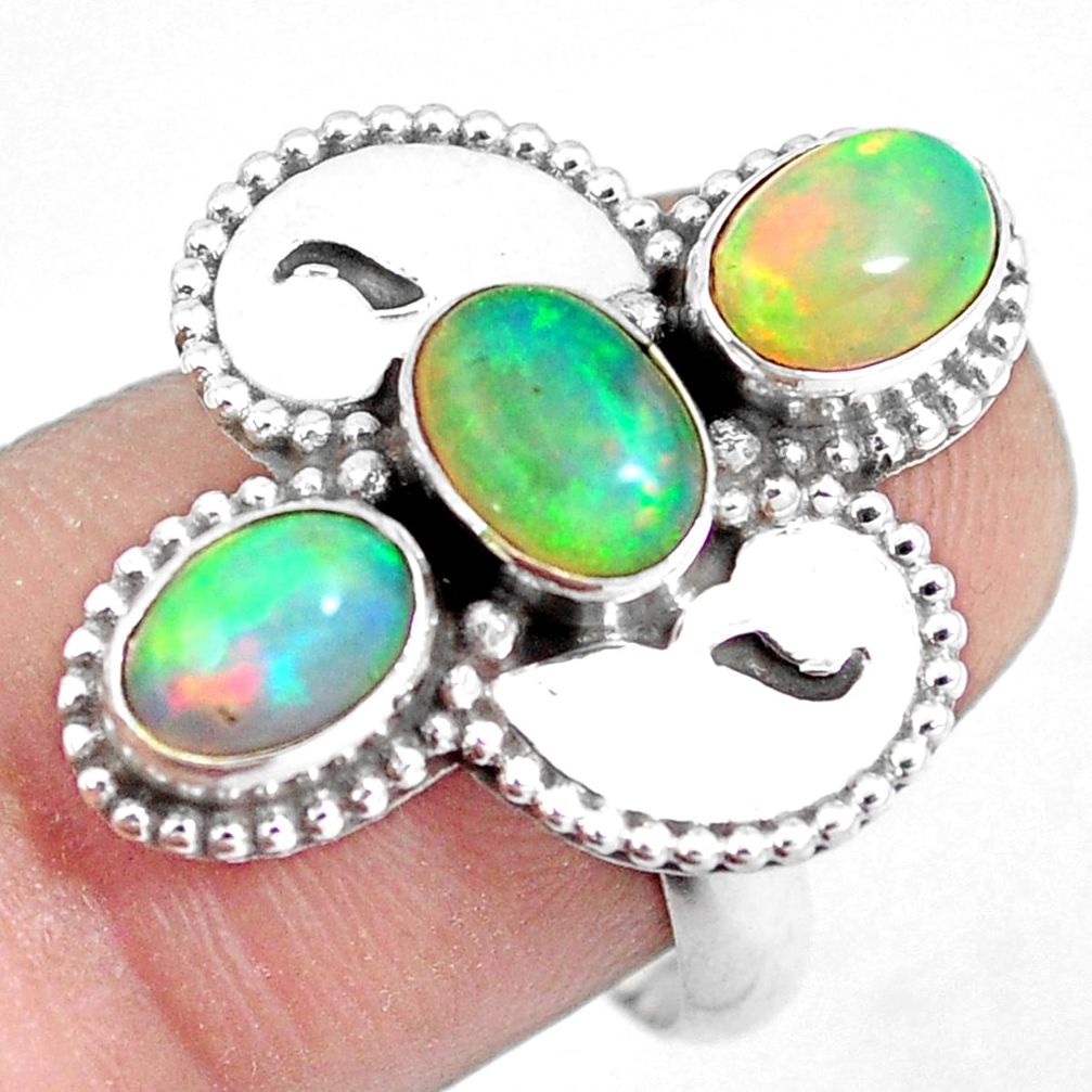 4.97cts natural multi color ethiopian opal 925 silver ring size 7.5 m96174