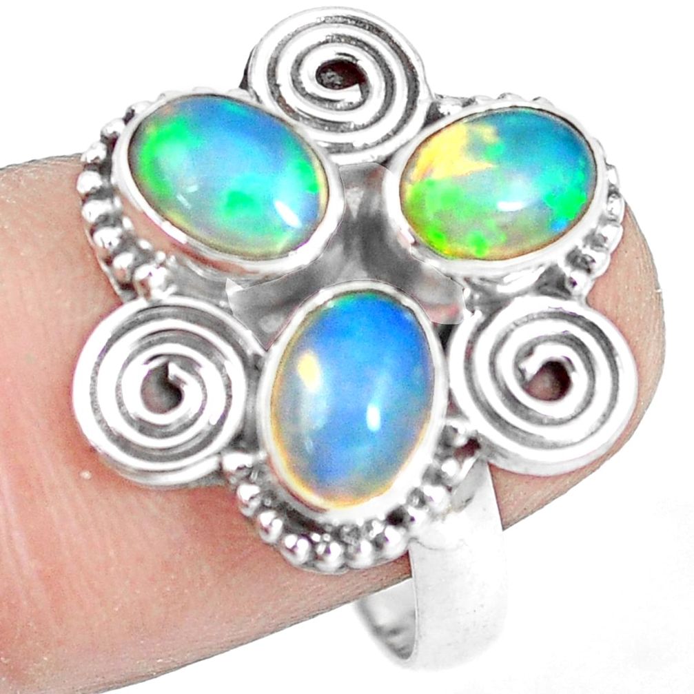5.10cts natural multi color ethiopian opal 925 silver ring size 8.5 m96175