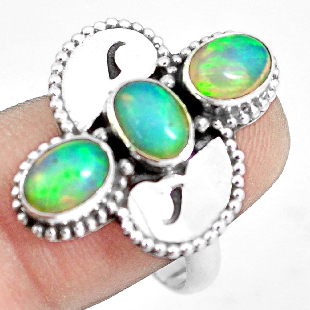 925 silver 4.98cts natural multi color ethiopian opal oval ring size 8.5 m96180