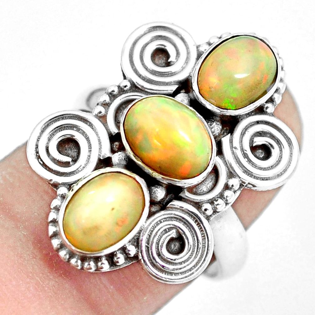 5.00cts natural multi color ethiopian opal 925 silver ring size 7 m96190