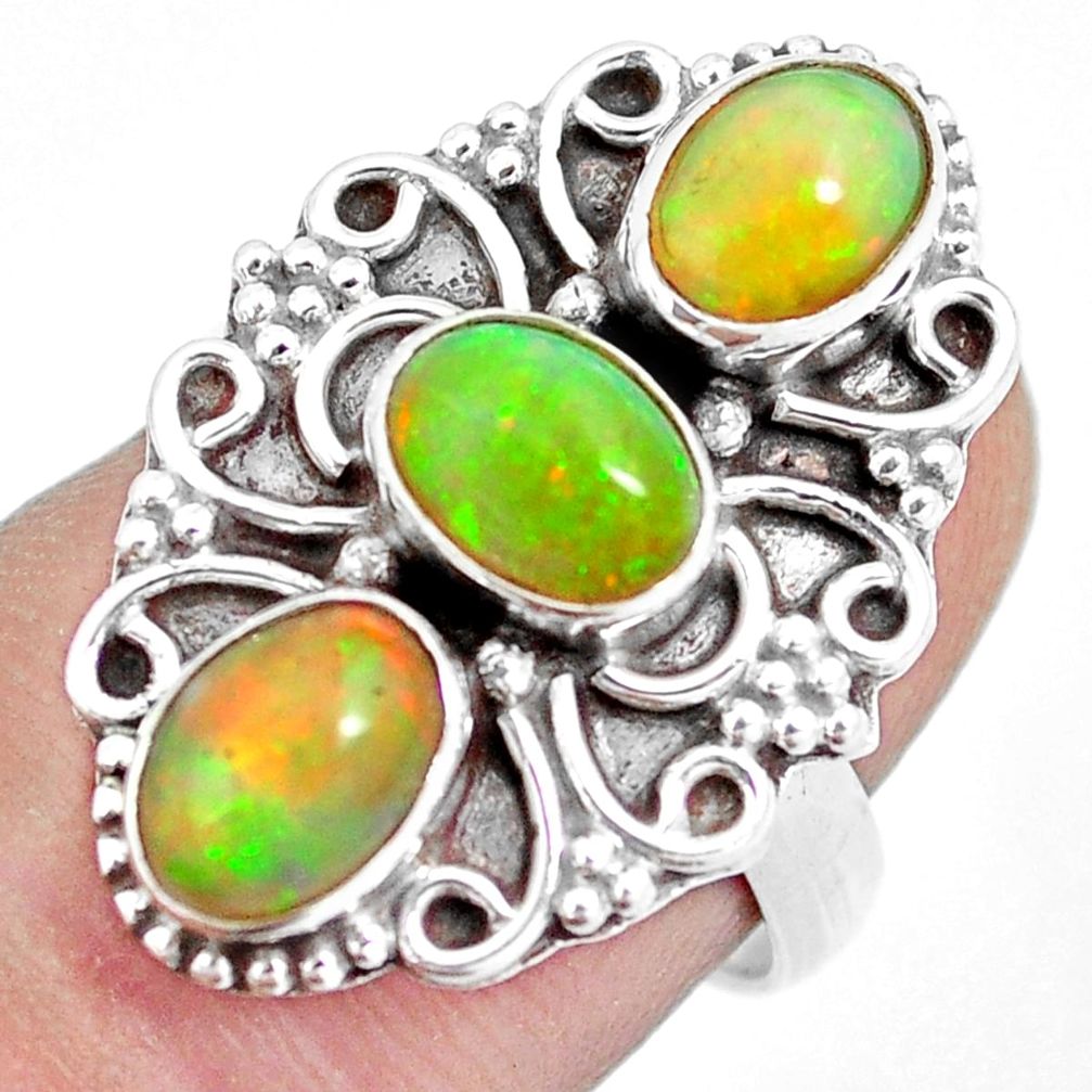 4.74cts natural multi color ethiopian opal oval 925 silver ring size 7 m96200