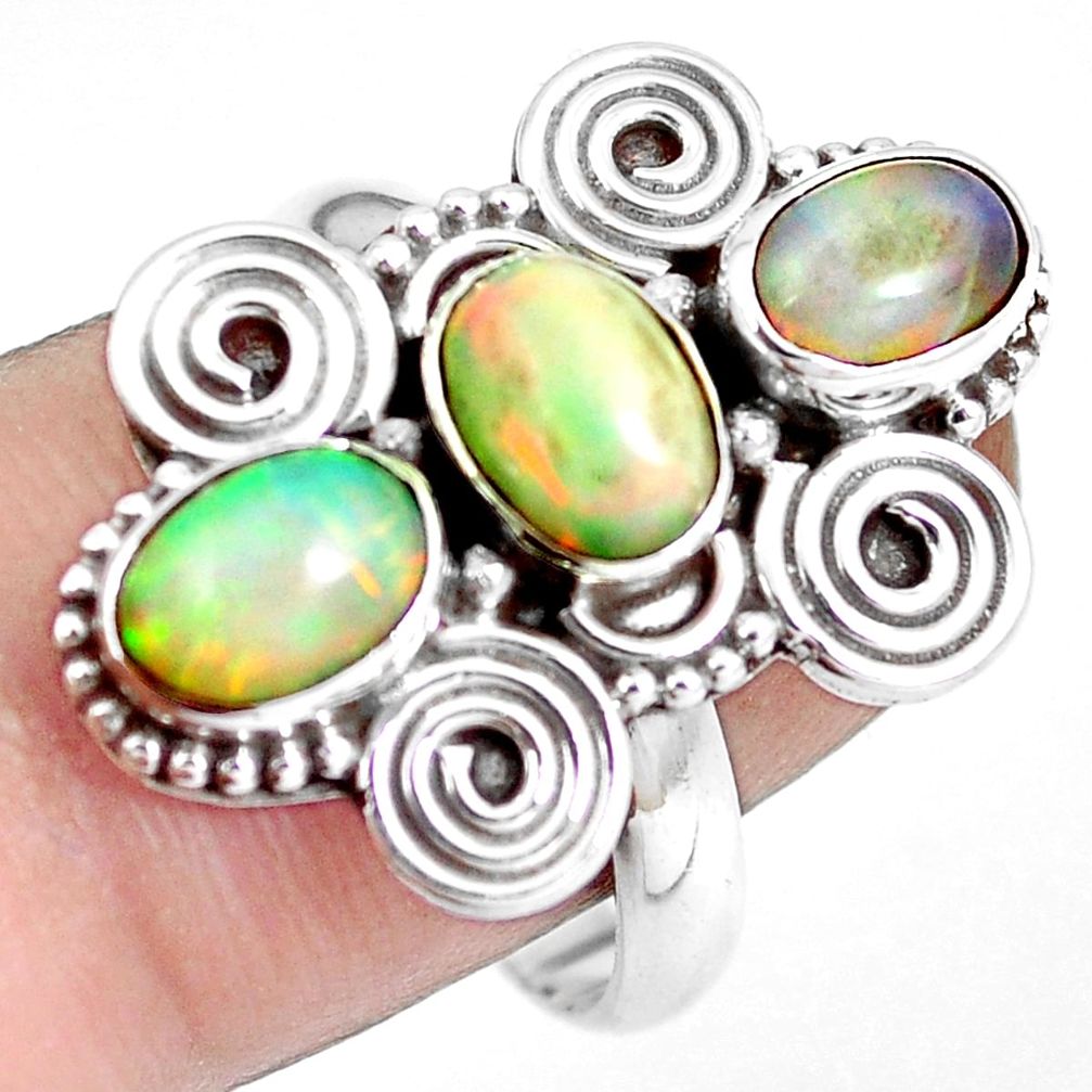 4.28cts natural multi color ethiopian opal 925 silver ring size 8.5 m96204