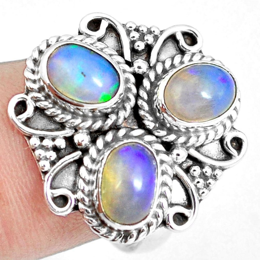 4.94cts natural multicolor ethiopian opal 925 sterling silver ring size 8 m96213