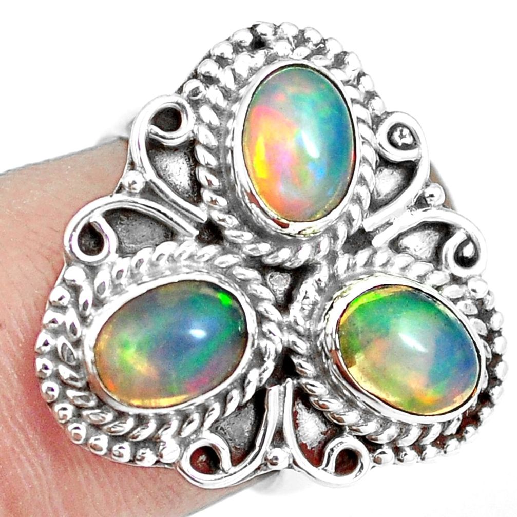 925 silver 4.73cts natural multi color ethiopian opal ring size 6.5 m96216