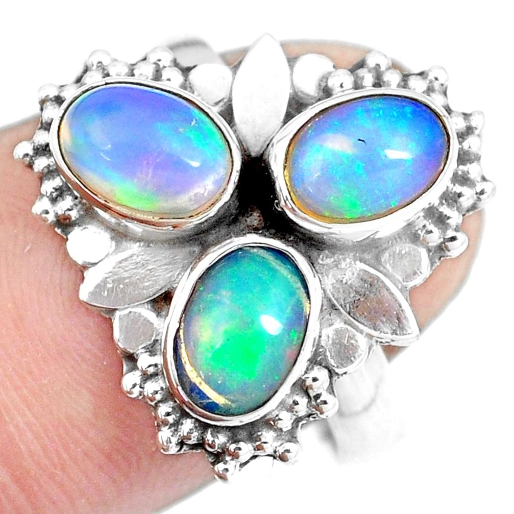 4.50cts natural multi color ethiopian opal 925 silver ring size 7.5 m96218