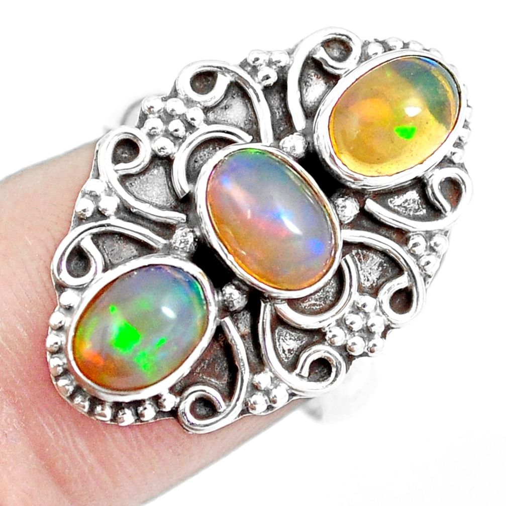 4.82cts natural multi color ethiopian opal 925 silver ring size 7.5 m96219