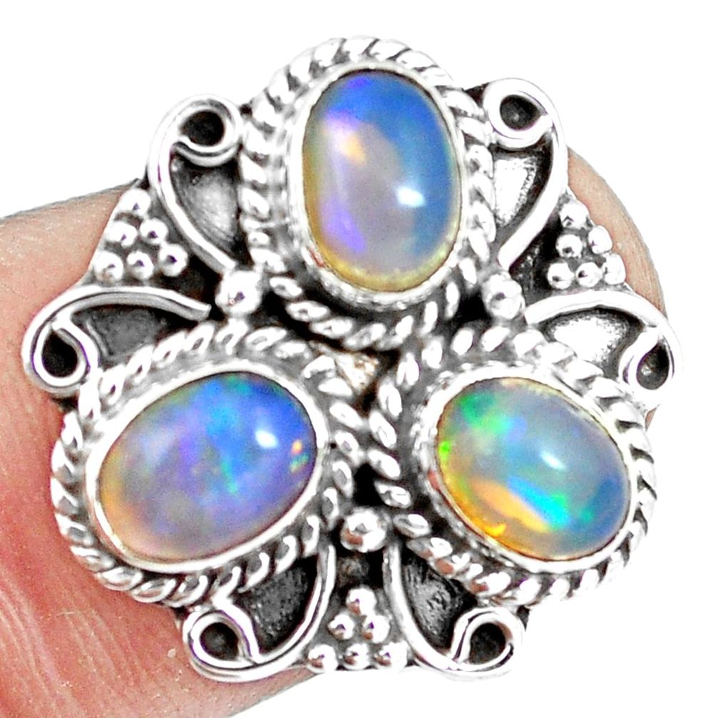 925 silver 4.70cts natural multi color ethiopian opal oval ring size 7 m96226