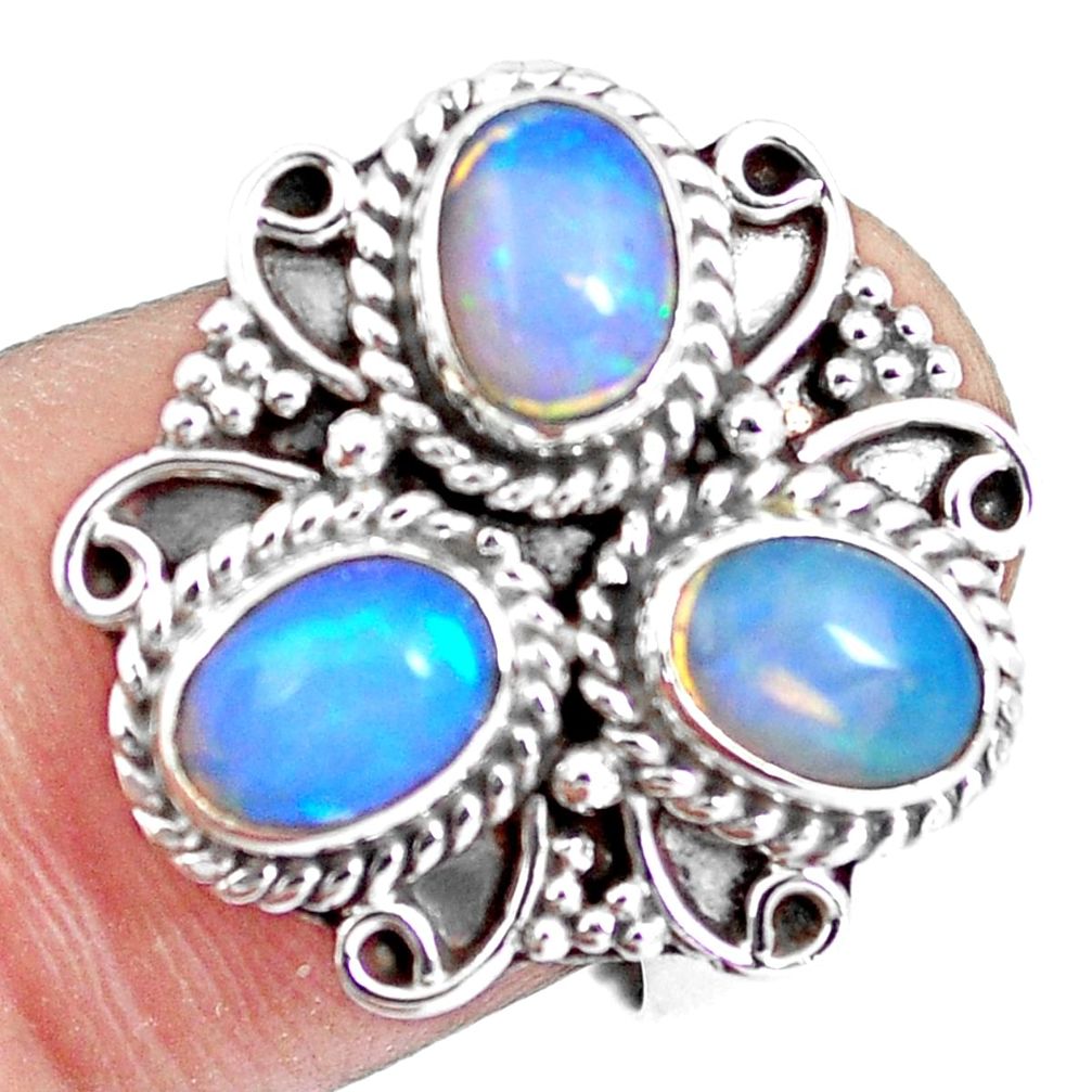 4.94cts natural multi color ethiopian opal 925 silver ring size 8 m96228