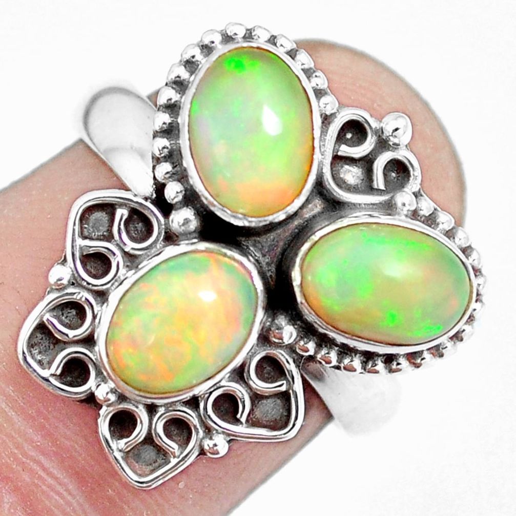 4.82cts natural multi color ethiopian opal 925 silver ring size 7 m96230
