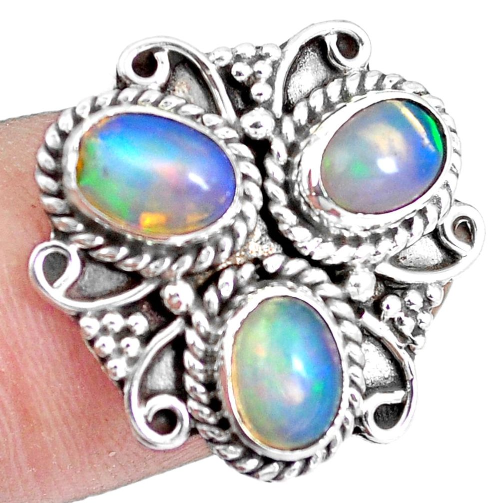 5.16cts natural multi color ethiopian opal 925 silver ring size 6.5 m96234