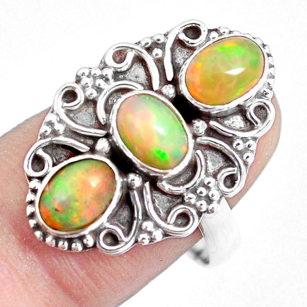 4.42cts natural multi color ethiopian opal 925 silver ring size 8.5 m96236
