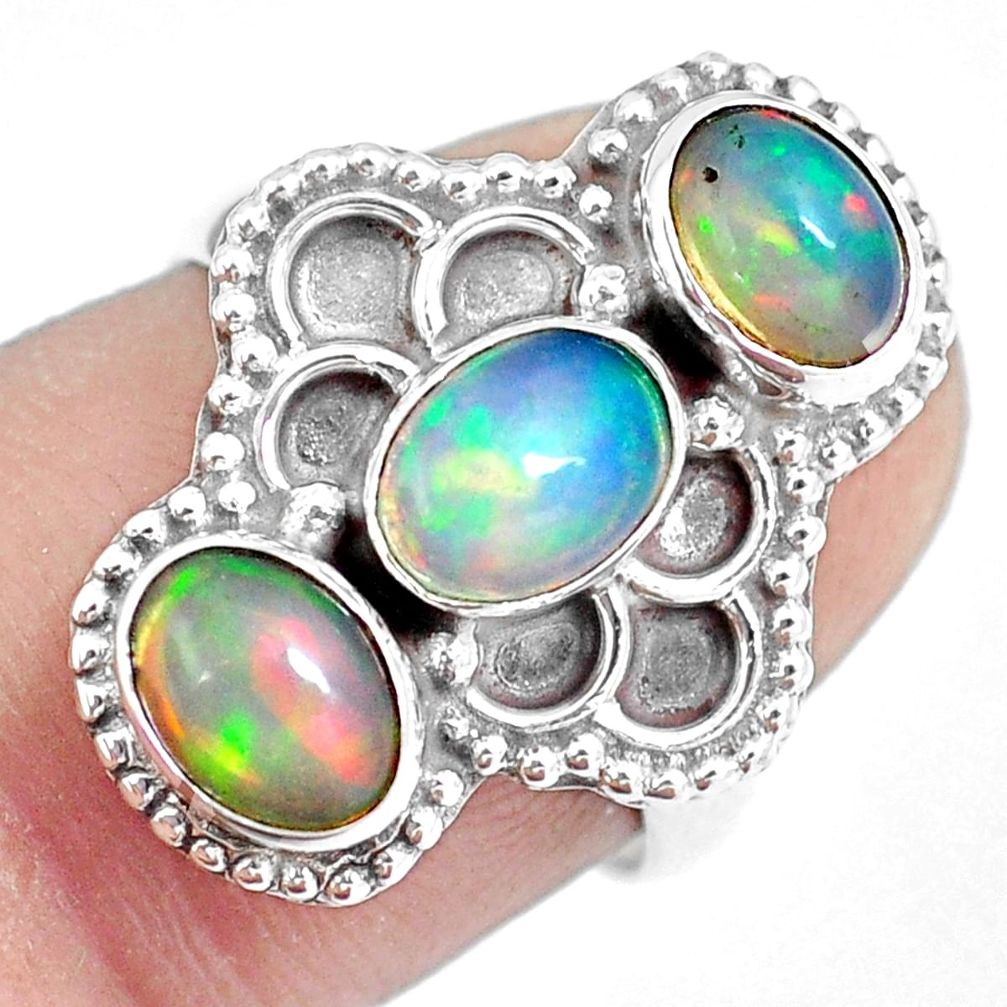 925 silver 4.43cts natural multi color ethiopian opal oval ring size 7 m96238