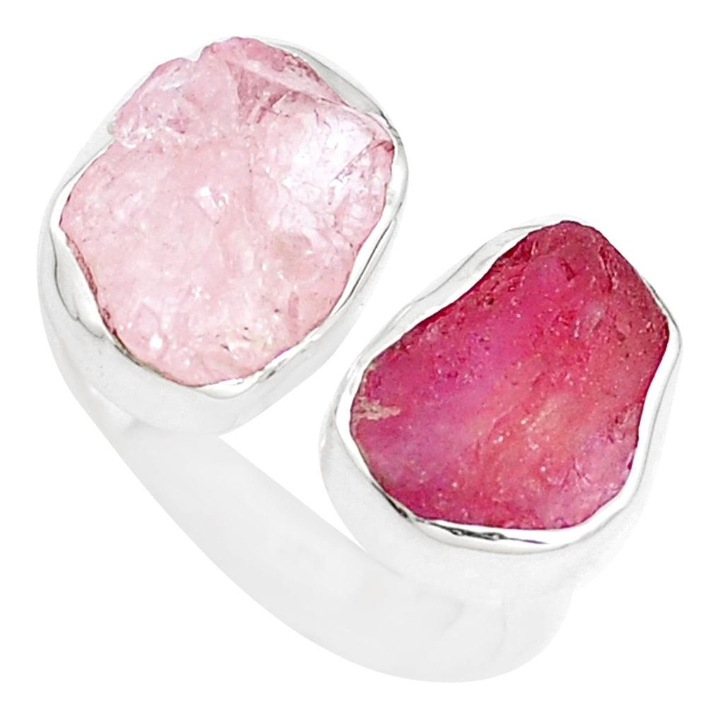 13.71cts natural pink morganite rough ruby rough 925 silver ring size 8.5 m96891