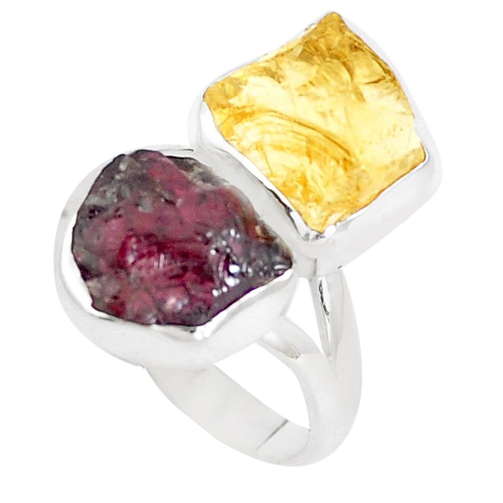 12.96cts natural citrine rough red garnet rough 925 silver ring size 6 m96914