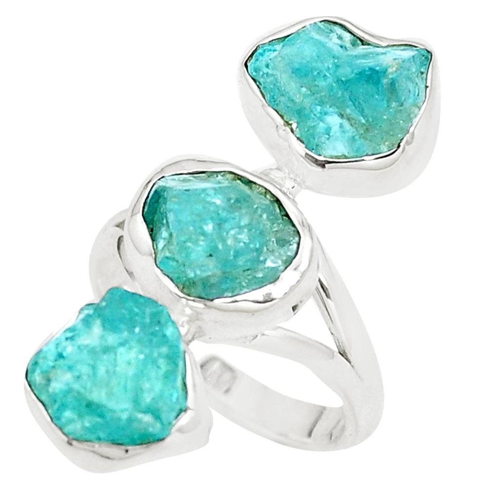 15.47cts natural green apatite rough 925 sterling silver ring size 7 m96921