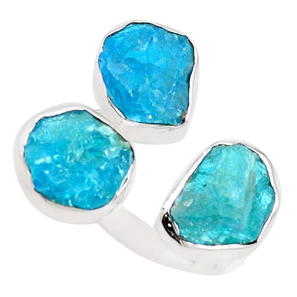 925 silver 15.16cts natural green apatite rough adjustable ring size 8.5 m96927