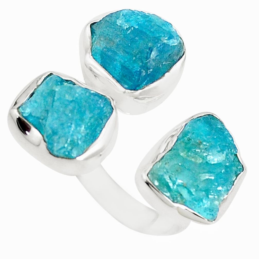 15.97cts natural green apatite rough 925 silver adjustable ring size 8 m96930