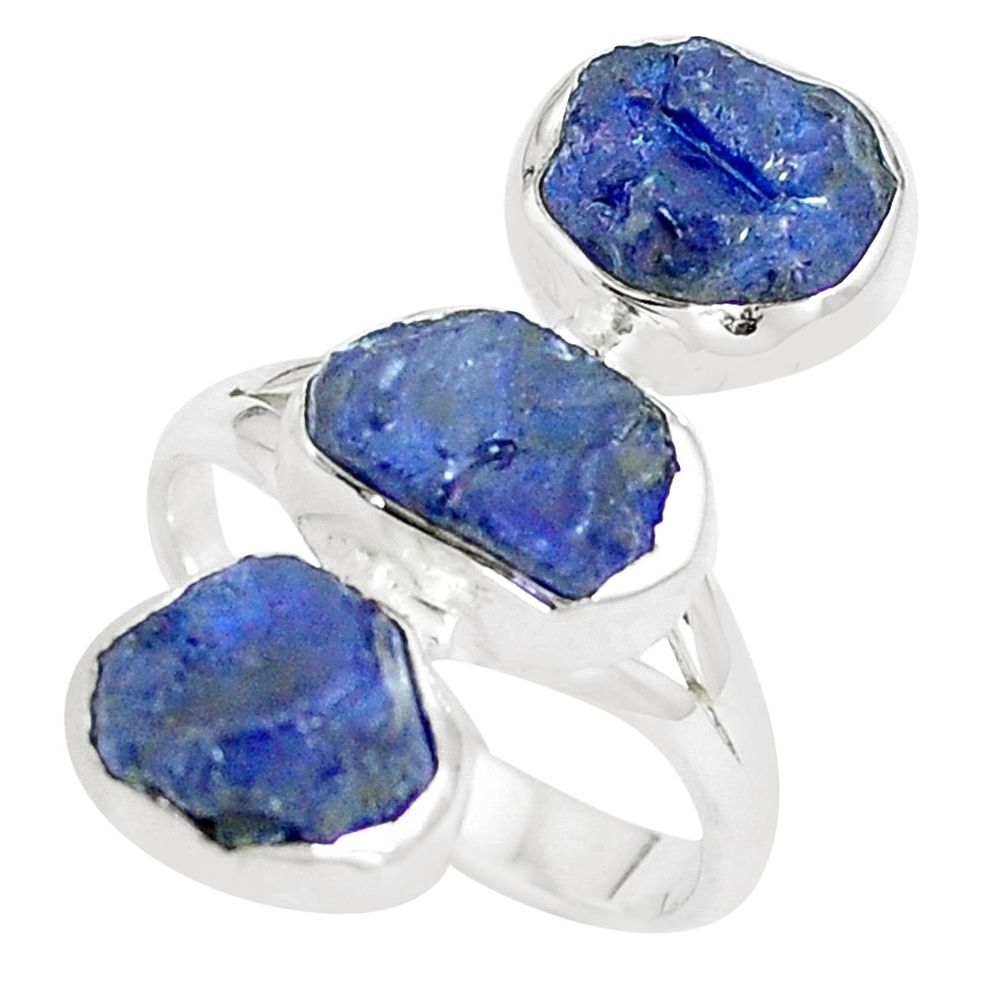 925 sterling silver 15.47cts natural blue sapphire rough ring size 8 m96935