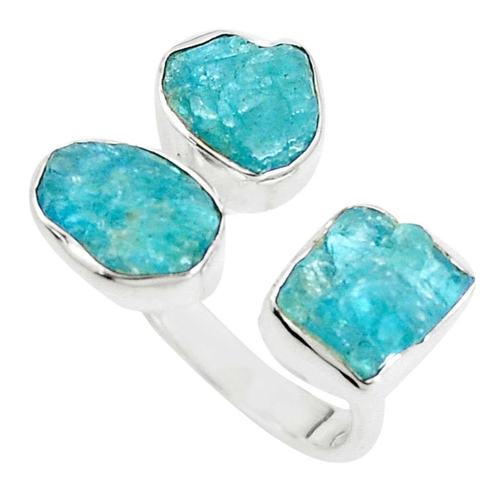 15.05cts natural green apatite rough 925 silver adjustable ring size 8.5 m96938