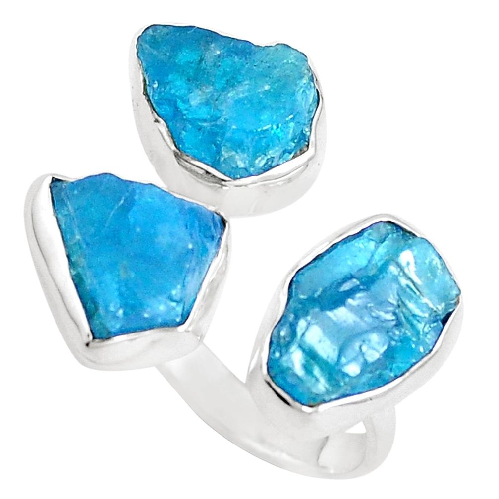 925 silver 14.72cts natural blue apatite rough adjustable ring size 8.5 m96953
