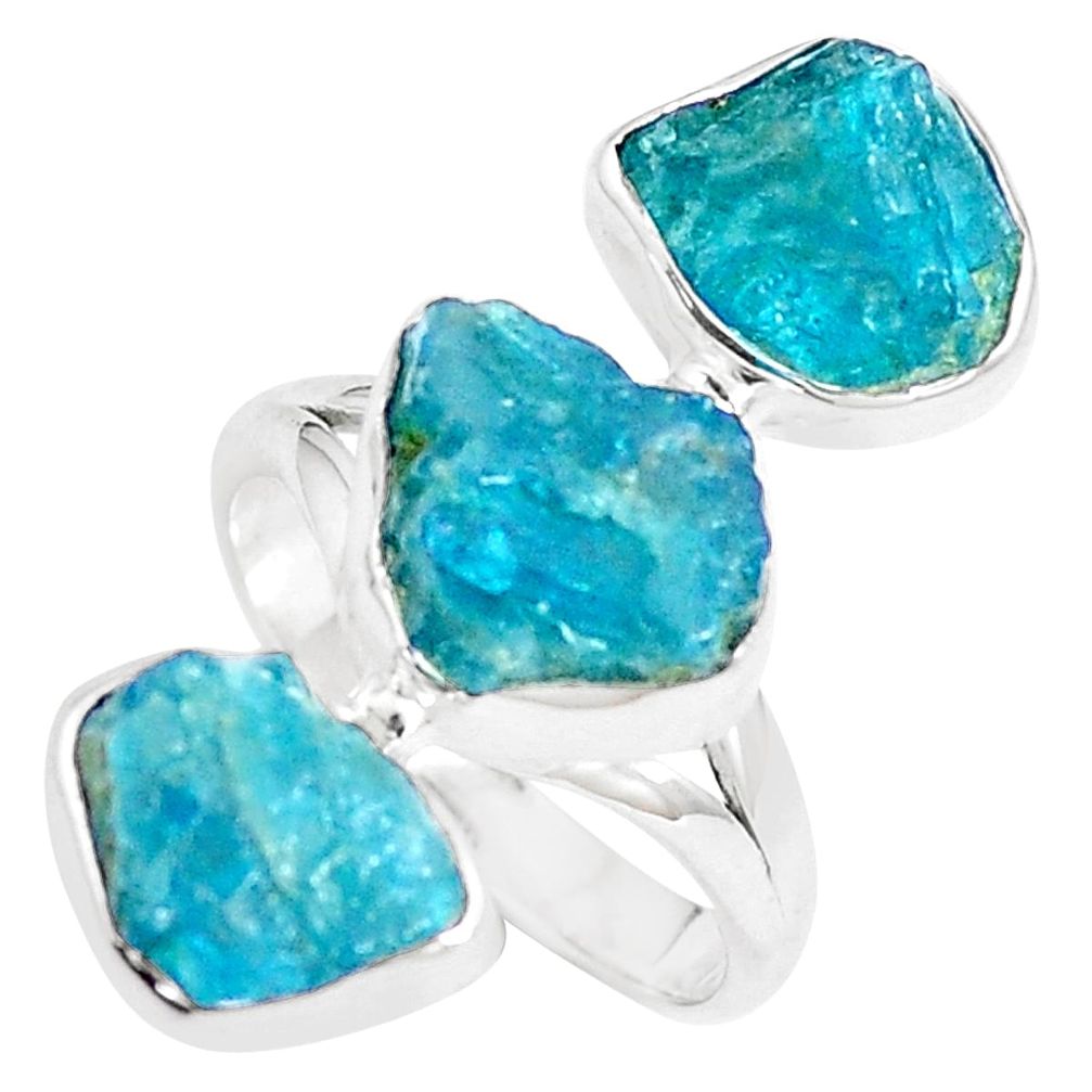 925 sterling silver 14.26cts natural blue apatite rough fancy ring size 7 m96960