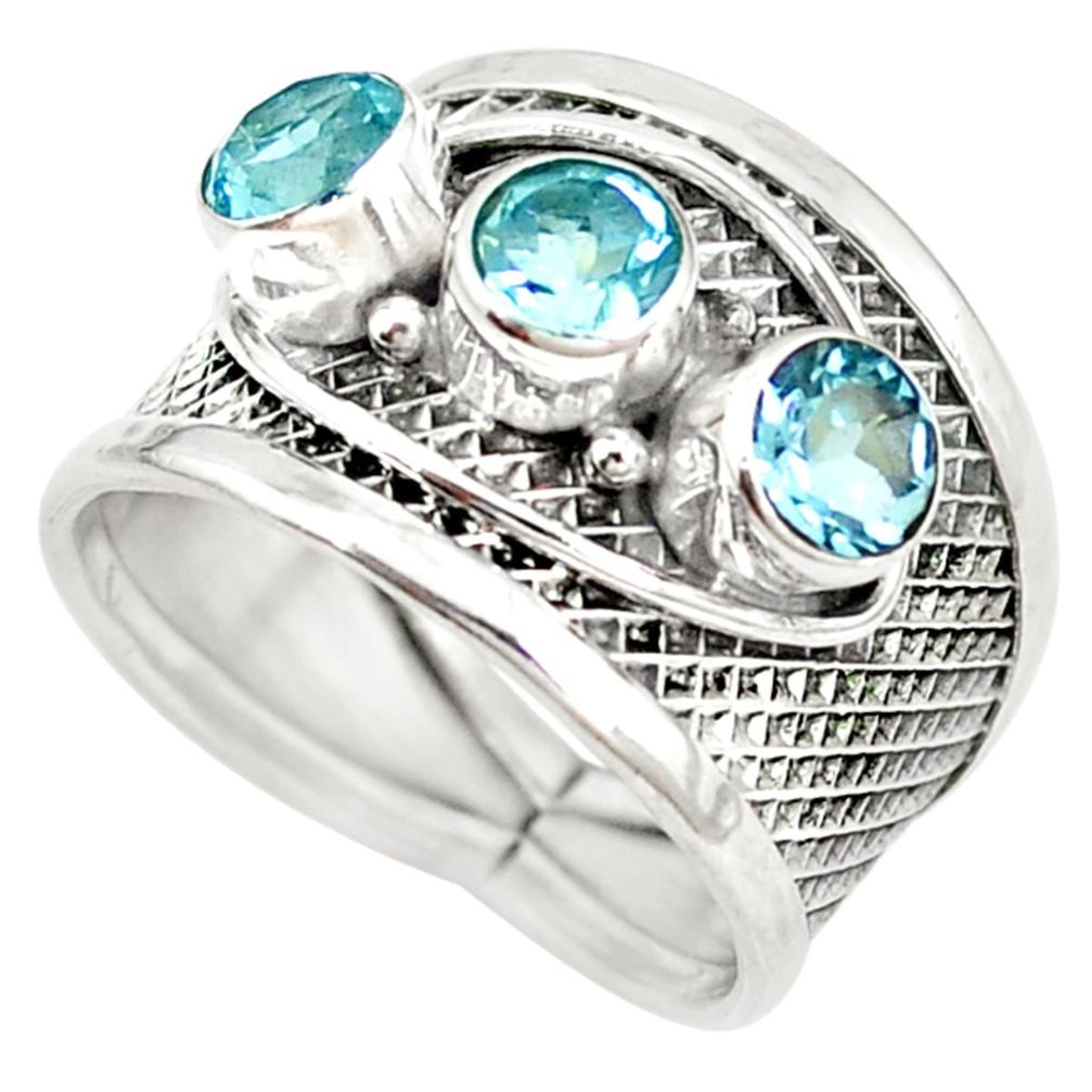 925 sterling silver natural blue topaz round ring jewelry size 8 m9836