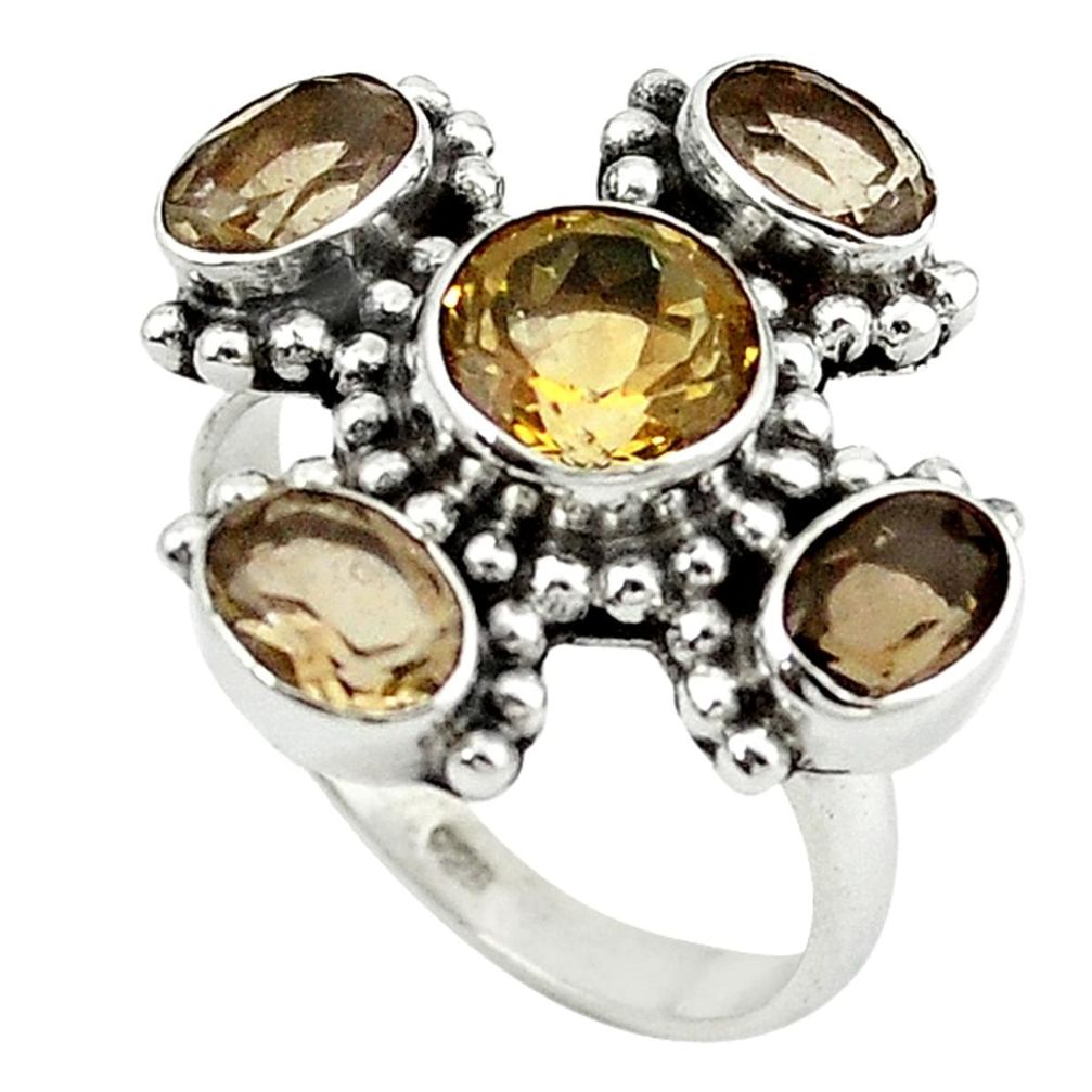 Natural yellow citrine smoky topaz 925 sterling silver ring size 7 m9847