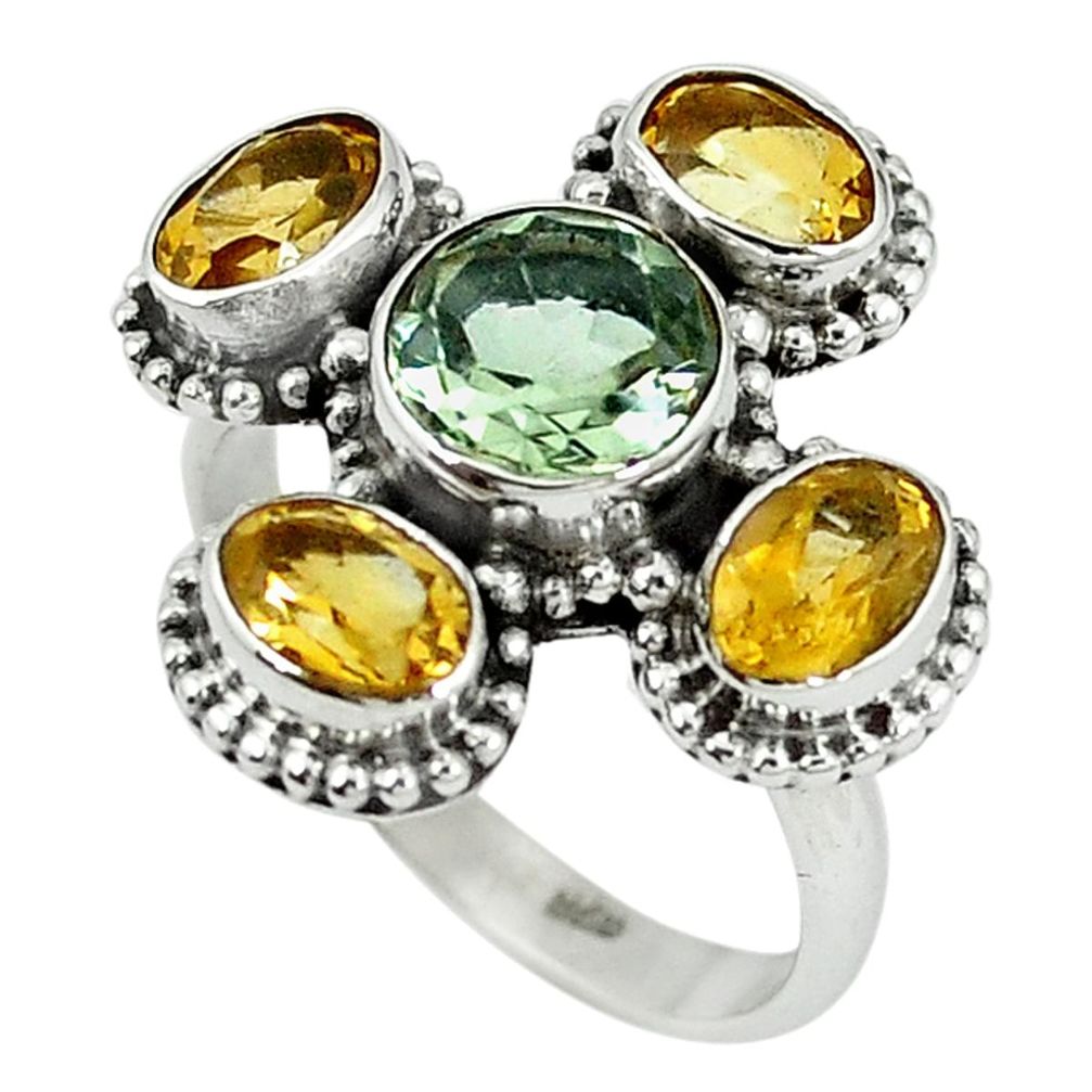 Natural green amethyst citrine 925 sterling silver ring size 8 m9869