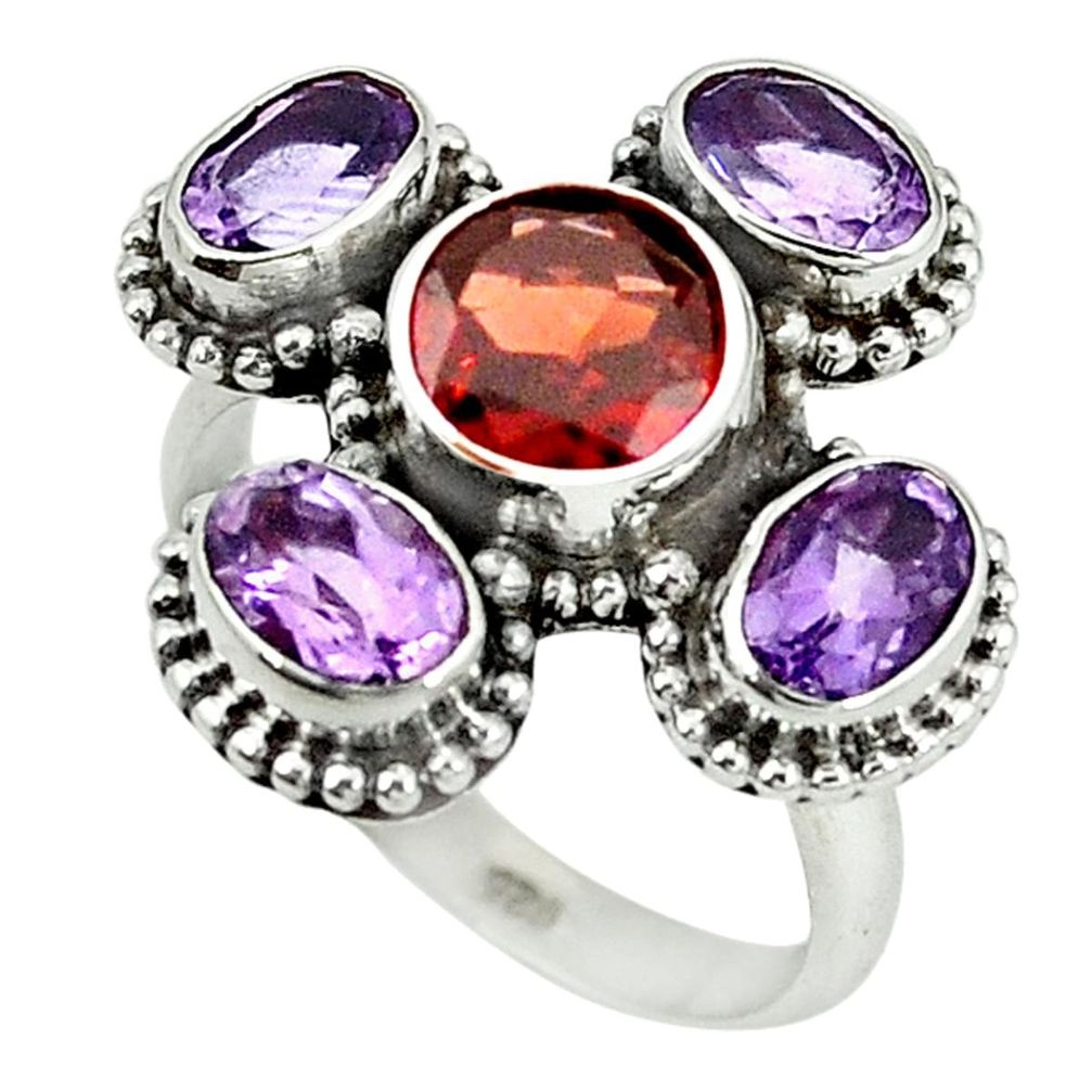 925 sterling silver natural red garnet purple amethyst ring size 8 m9878